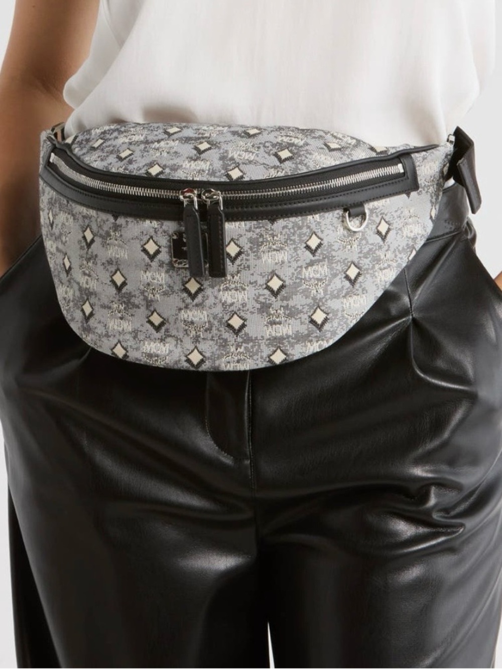 MCM Fursten Grey Monogram Belt Bag Women NWT High Quality & Fashionable Fanny
